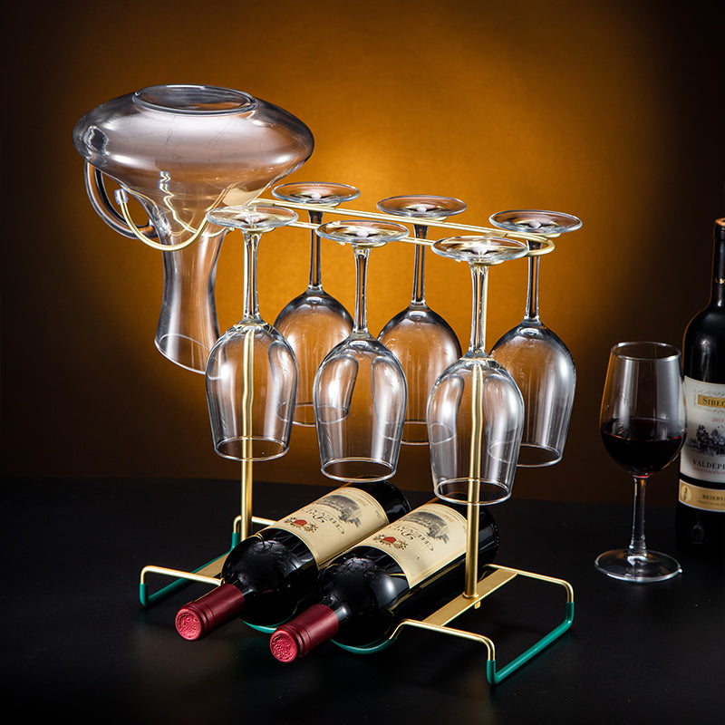 002A032 Red Wine Cup Holder Rack Decanter Hanger Stand for 2 Bottles + 6 Glasses 002A032 Red Wine Cup Holder Rack Decanter Hanger Stand for 2 Bottles + 6 Glasses
